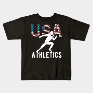 USA Athletics Team American Flag Sport Support Athlete Tokyo Track & Field Sport Running Kids T-Shirt